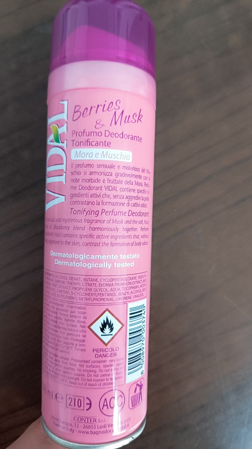 Official image of Deodorant ; Vidal ; Berries & Musk published by OECD 2