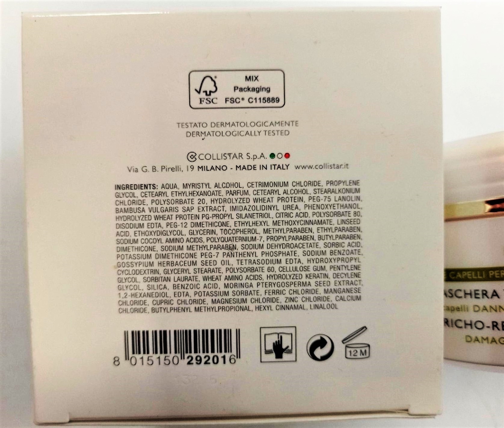 Official image of Hair cream ; Collistar ; Maschera trico-ricostruttiva published by OECD 2