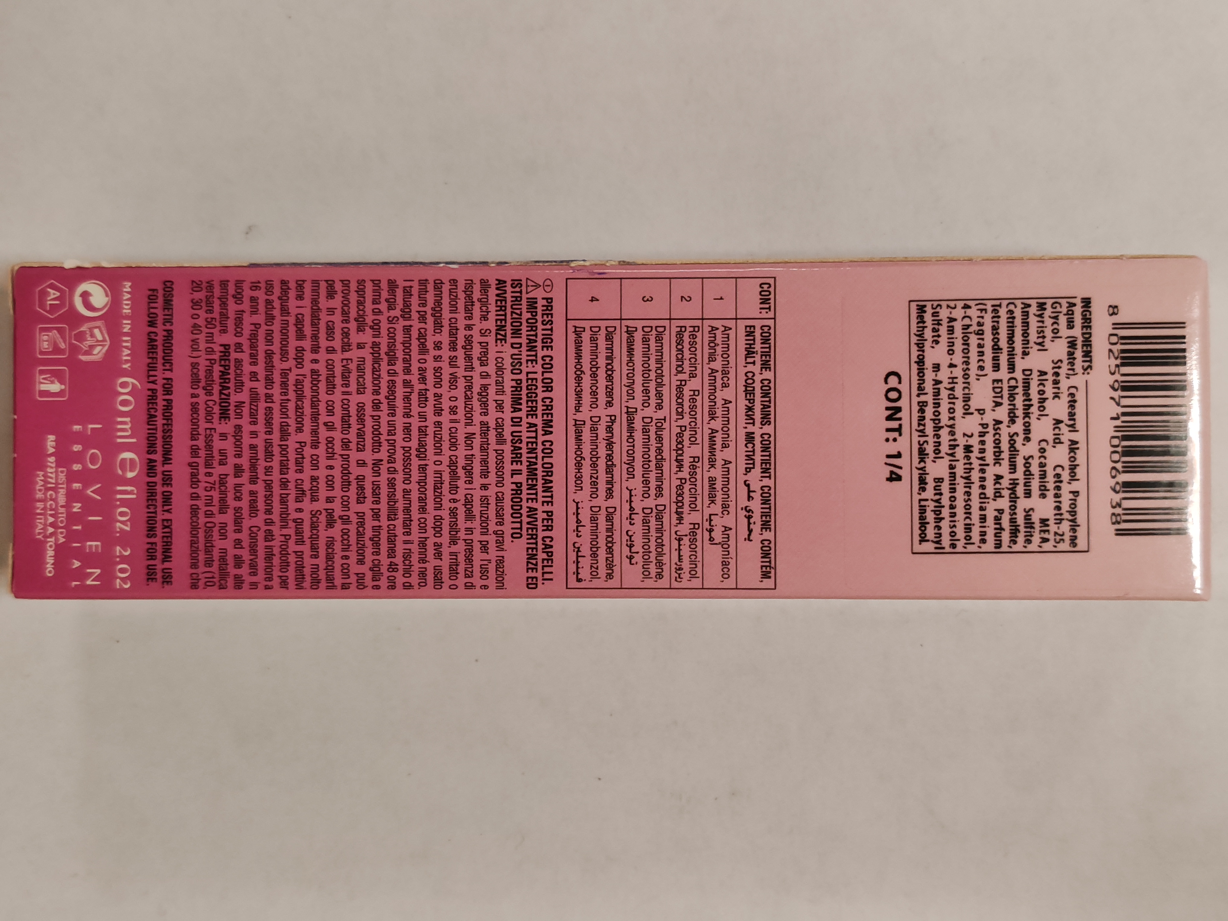 Official image of Hair dye ; Lovien Essential ; Prestige Color published by OECD 2