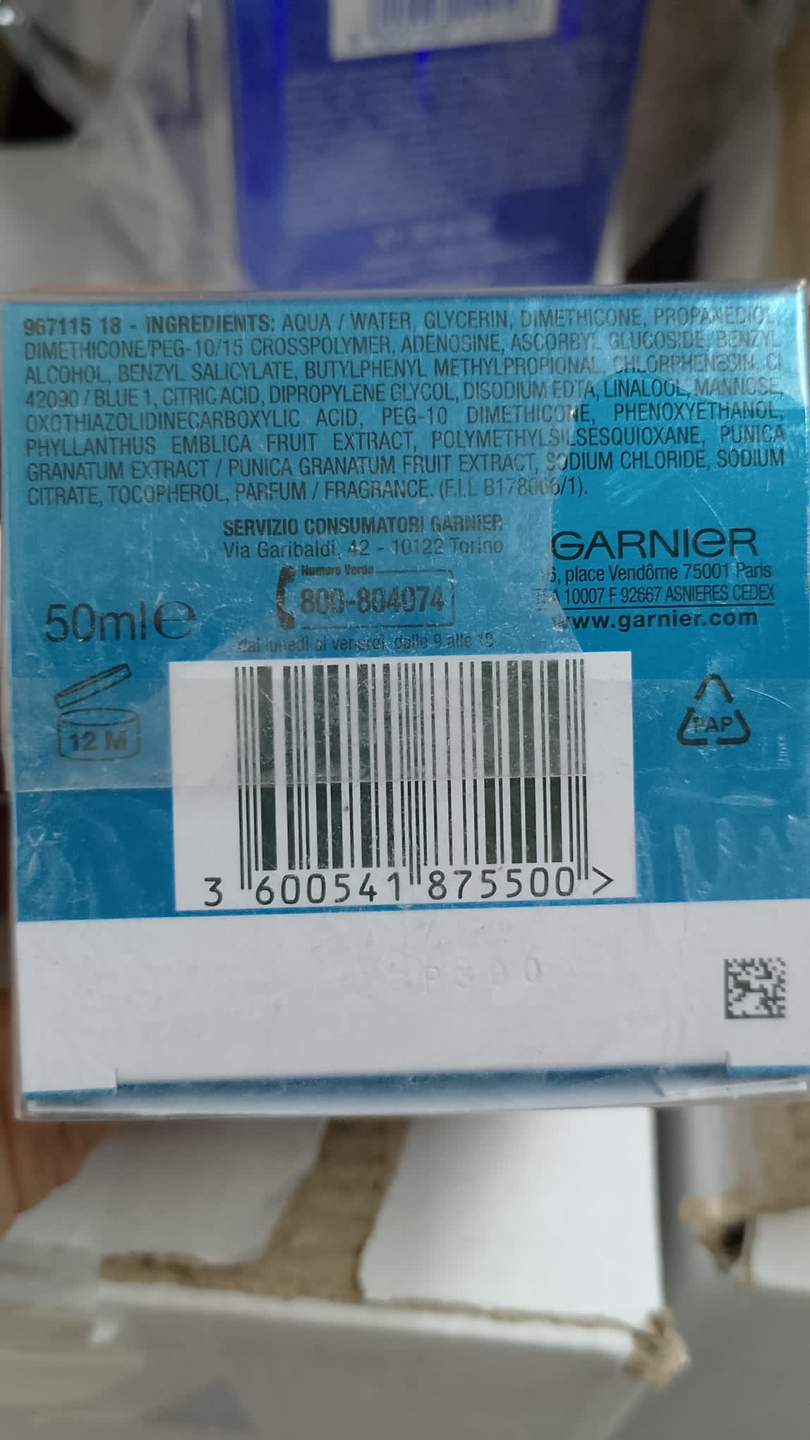 Official image of Face cream ; Garnier ; Skin Active Hydra bomb published by OECD