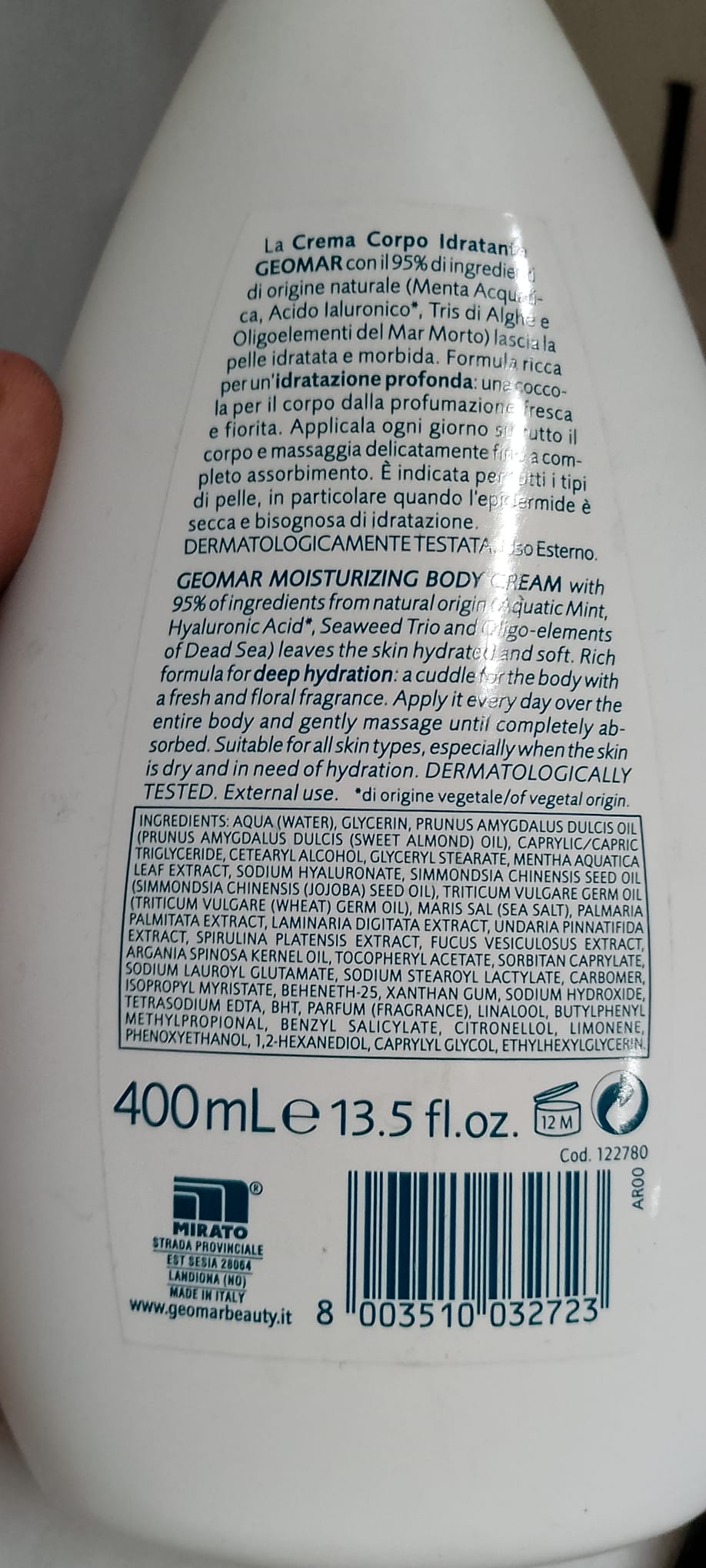 Official image of Body cream ; Geomar ; Crema corpo idratante published by OECD 2