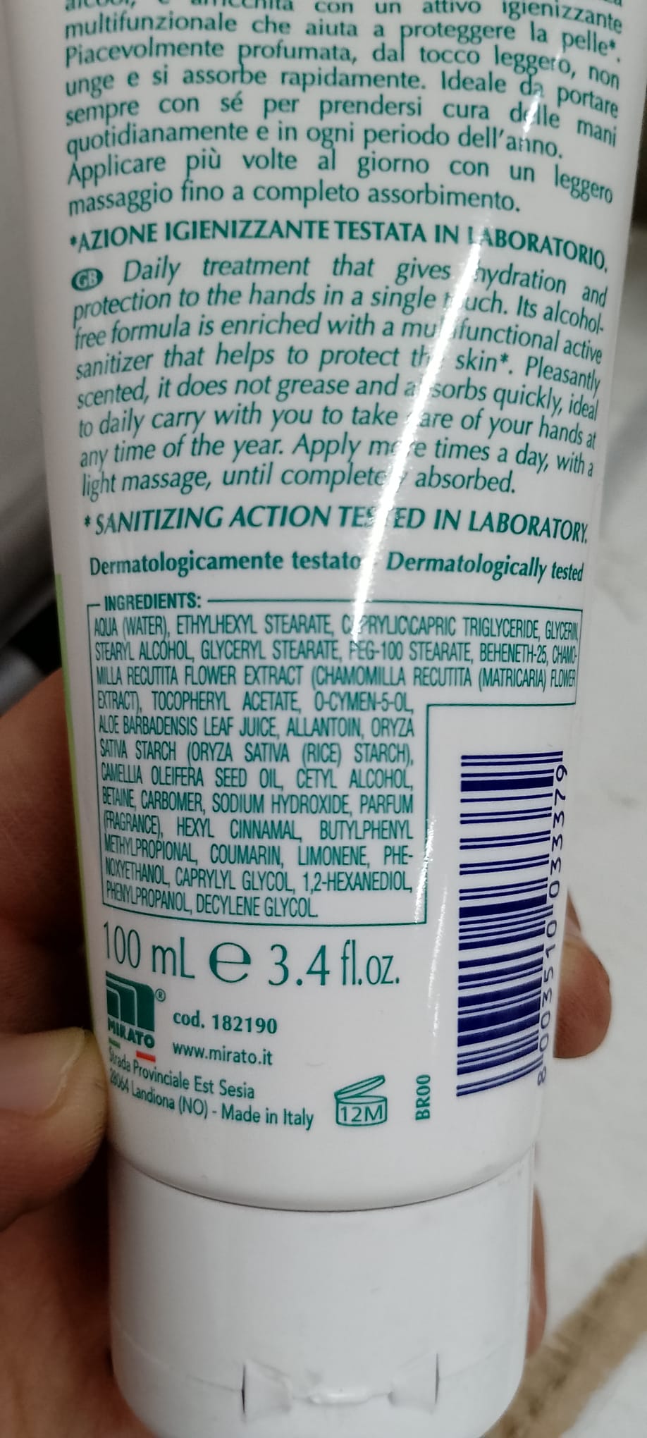 Official image of Hand cream ; GLICEMILLE ; Idratante e igienizzante con antibatterico published by OECD 2