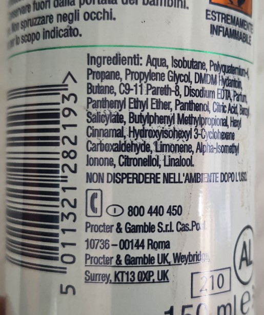 Official image of Hair mousse ; PANTENE PRO-V ; Lisci effetto seta spuma lisciante published by OECD 2