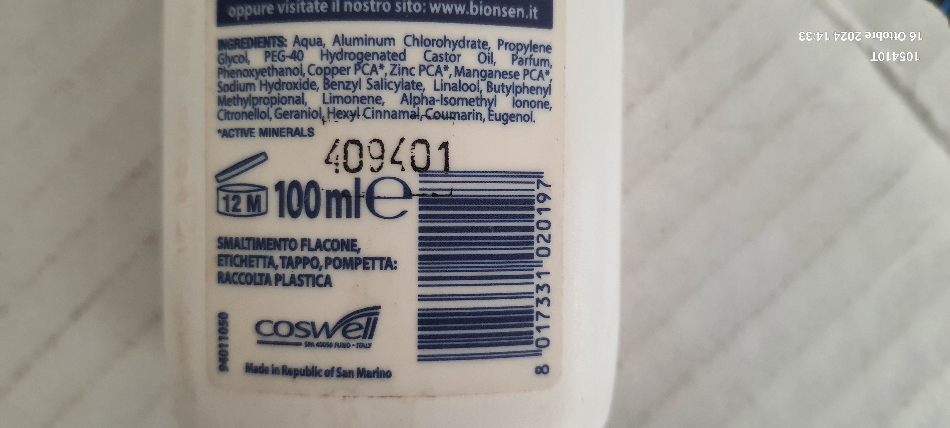Official image of Deodorant ; Bionsen ; Active minerals 48 h published by OECD 2