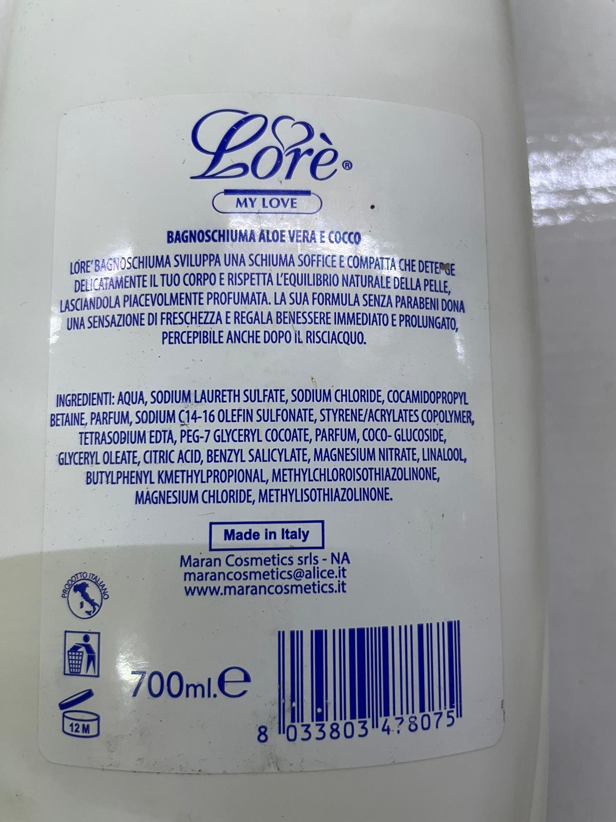 Official image of Bath foam ; Lorè my Love ; Bagno schiuma senza parabeni Aloe vera e cocco published by OECD