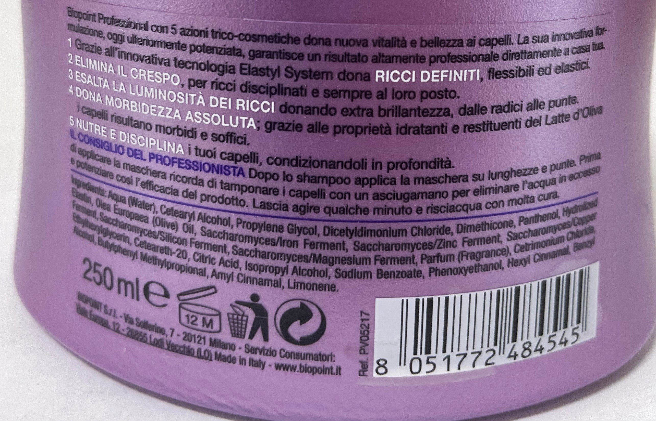 Official image of Hair mask ; Biopoint ; Ricci Disciplinati Maschera published by OECD 3