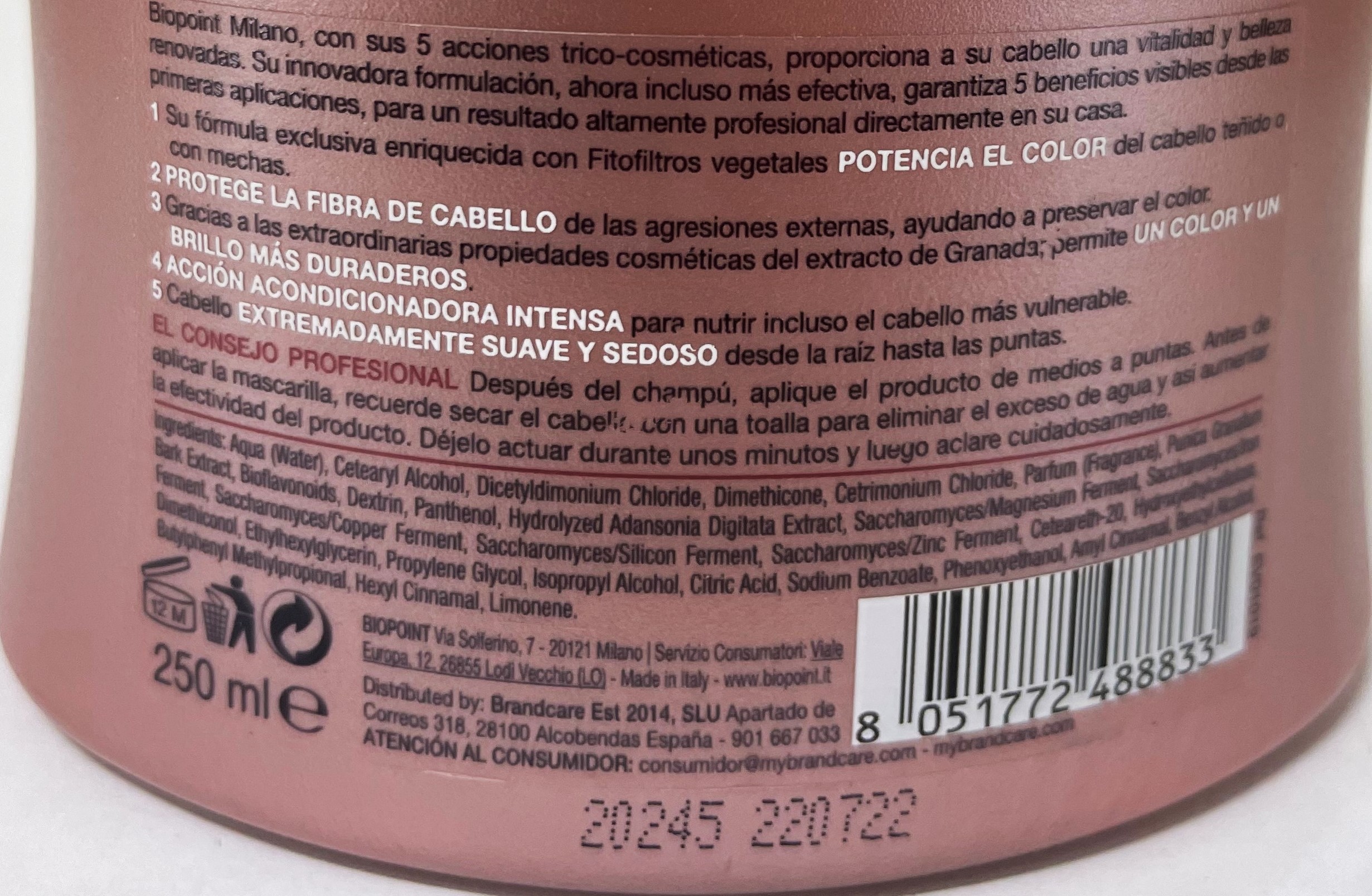 Official image of Hair mask ; Biopoint ; Color Vivo Mascarilla published by OECD 3
