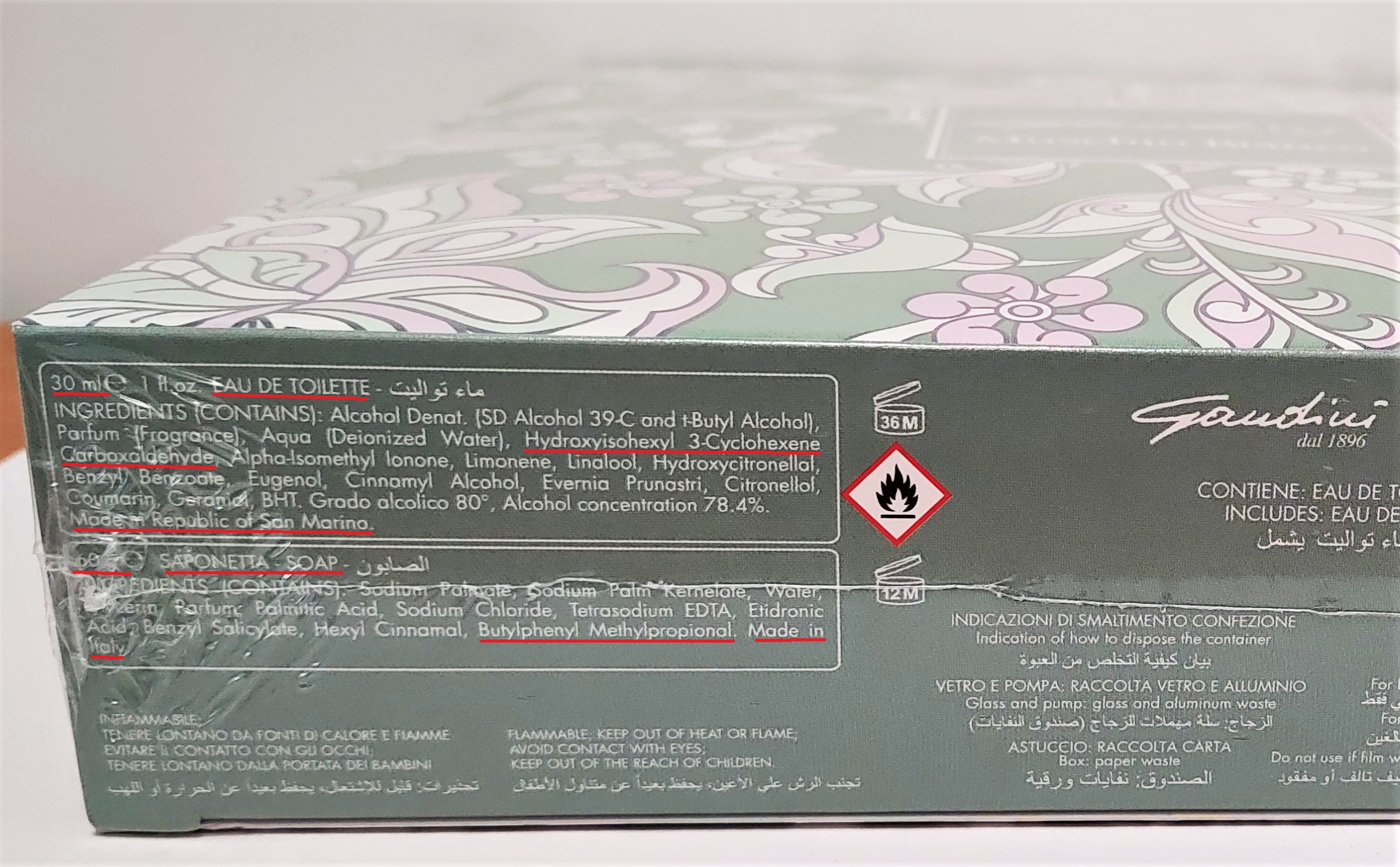 Official image of Cosmetics set ; Gaudini ; Muschio Bianco published by OECD 2