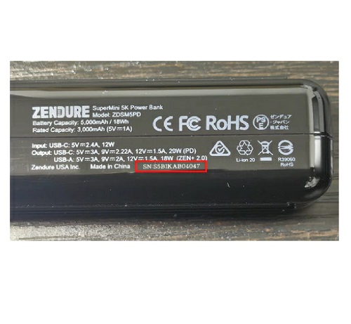 Official image of Lithium-ion built-in battery: mobile battery ZENDURE SuperMini 5K published by OECD 2