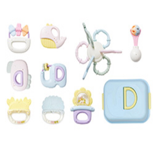 Official image of Griff teether of 9-toy set including rattle & teether published by OECD